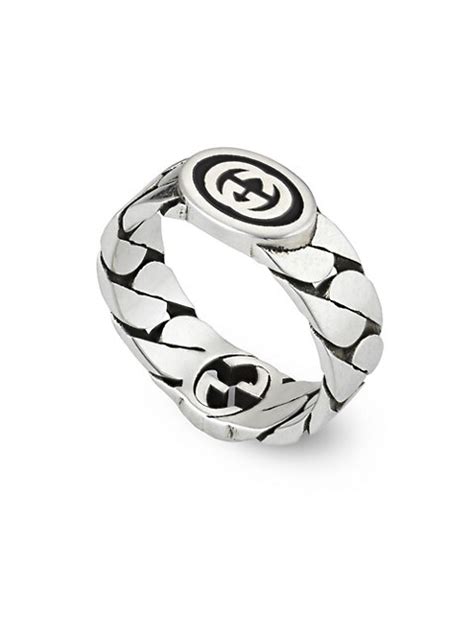 Shop Gucci Interlocking G Ring Gourmette Sterling Silver